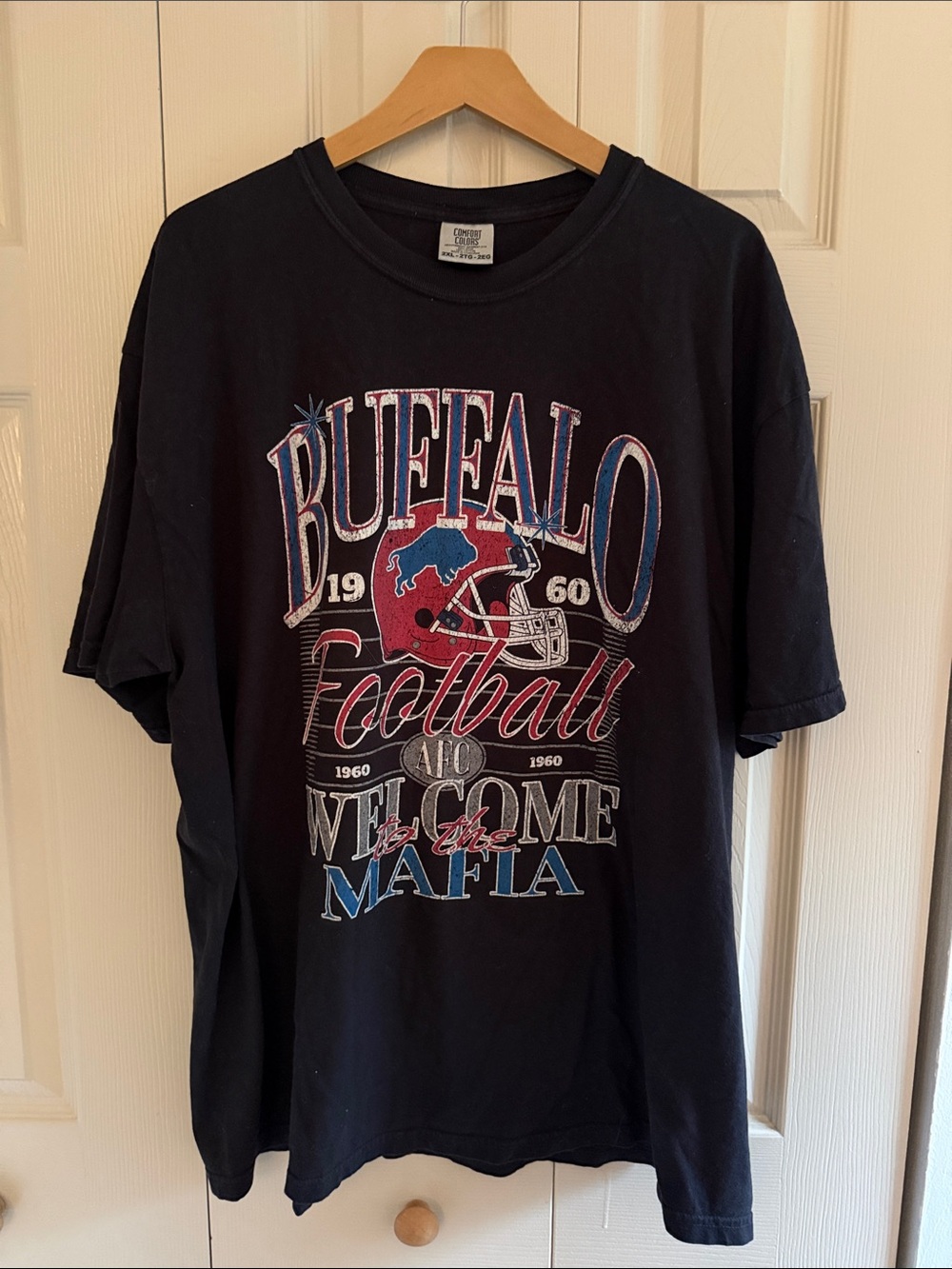 Comfort Colors Buffalo Football Graphic Tee in Black with Red & Blue Accents